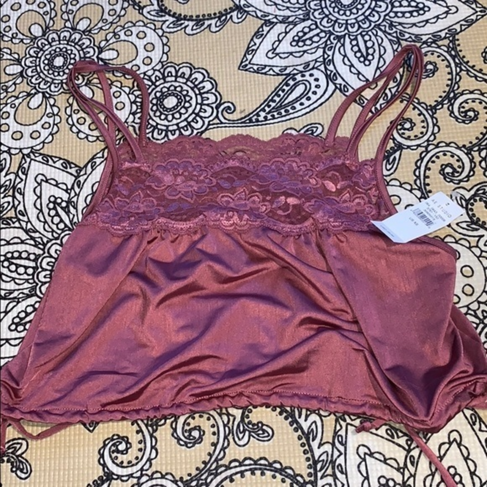 American eagle red satin lacy crop top